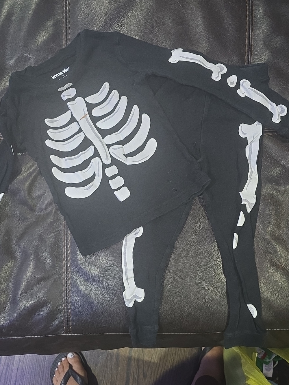 Kids Black Skeleton Costume Pajama Set - Bone Print
